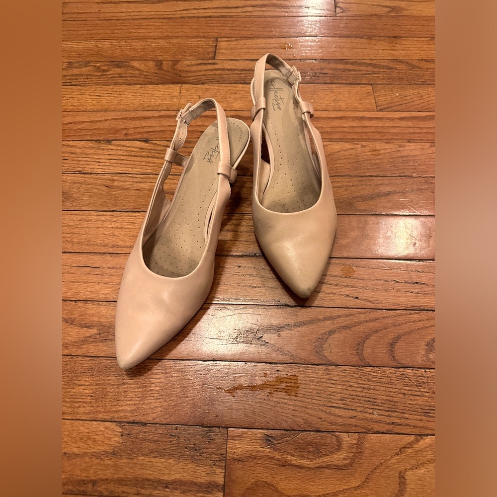 #14 Title: Clarks Nude Heeled Slingbacks size 11